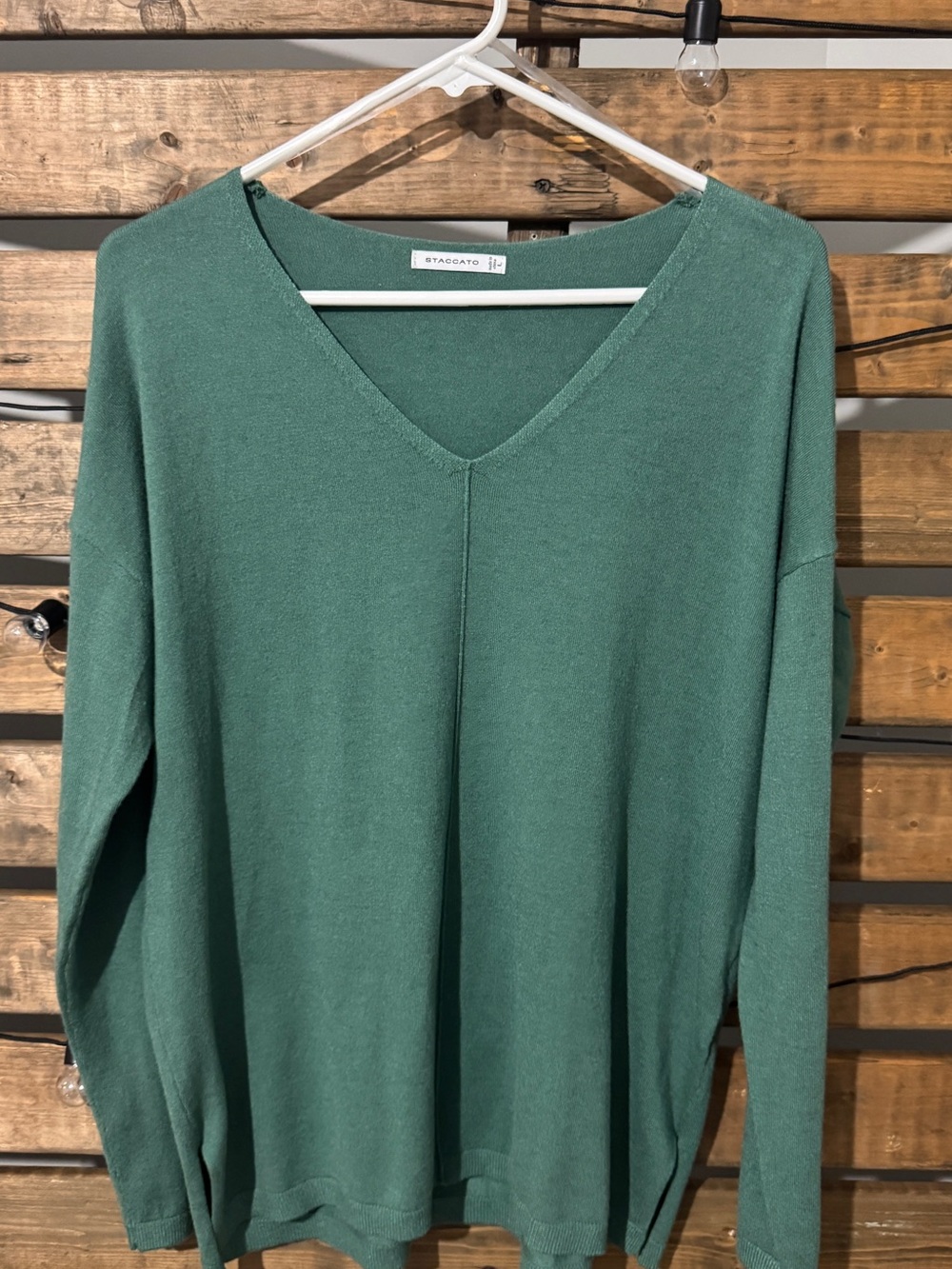 Staccato boutique Sage Green V-Neck Soft Knit Sweater L Super Soft